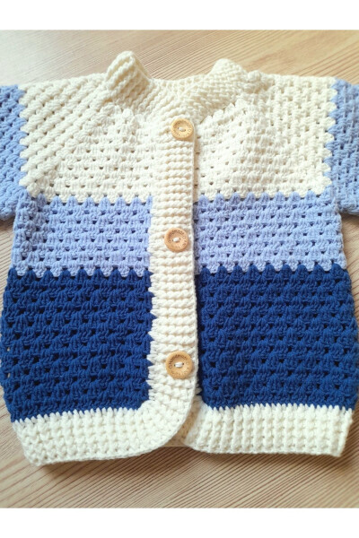 Hand-knitted blue baby boy cardigan - 2