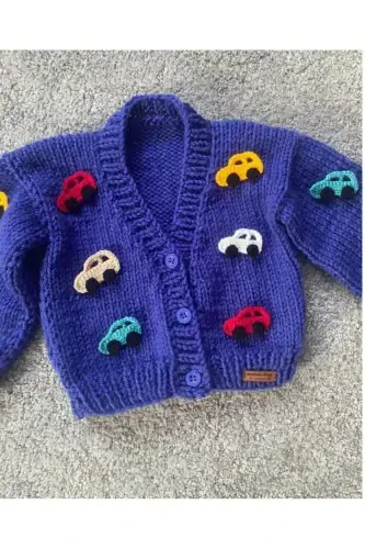 Hand Knitted Car Baby Kids Cardigan-PURPLE - 1