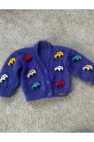 Hand Knitted Car Baby Kids Cardigan-PURPLE - 2