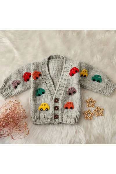 Hand knitted car patterned baby sweater - EL ÖRGÜSÜ (1)