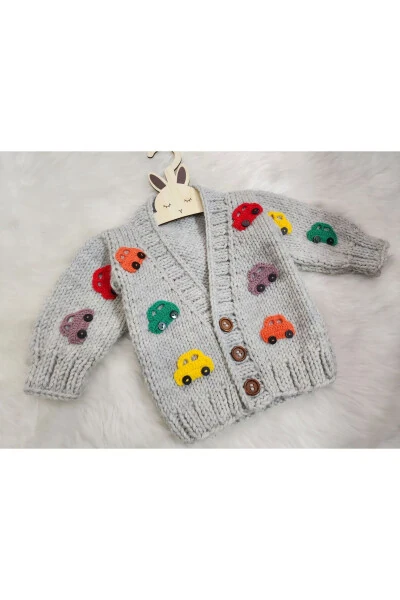 Hand knitted car patterned baby sweater - 3