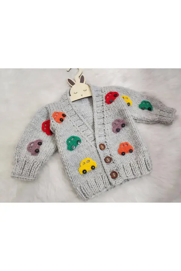 Hand knitted car patterned baby sweater - 3