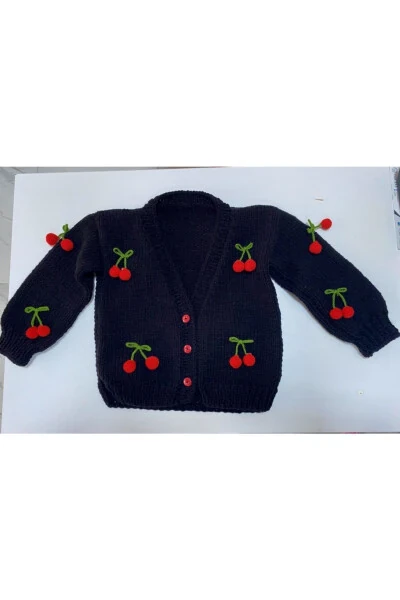 Hand-Knitted Cherry Baby Cardigan - HOBIHANEM TUHAFIYE