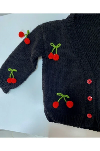 Hand-Knitted Cherry Baby Cardigan - HOBIHANEM TUHAFIYE (1)