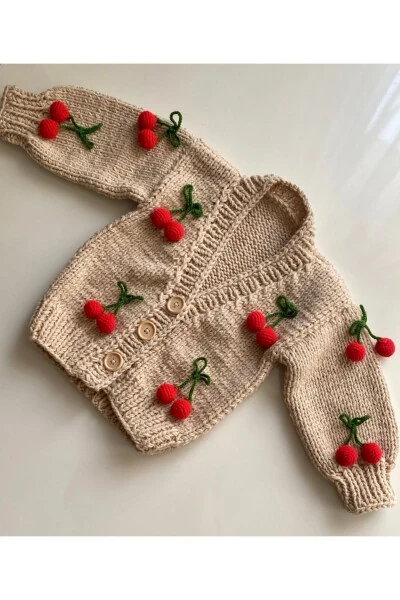 Hand-Knitted Cherry Baby Cardigan - HOBIHANEM TUHAFIYE (1)