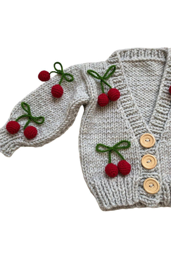 Hand knitted cherry patterned baby girl cardigan - 2