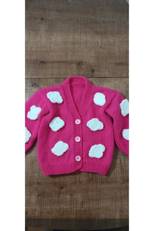 HAND KNITTED CHILD CARDIGAN-Light fuchsia - 1