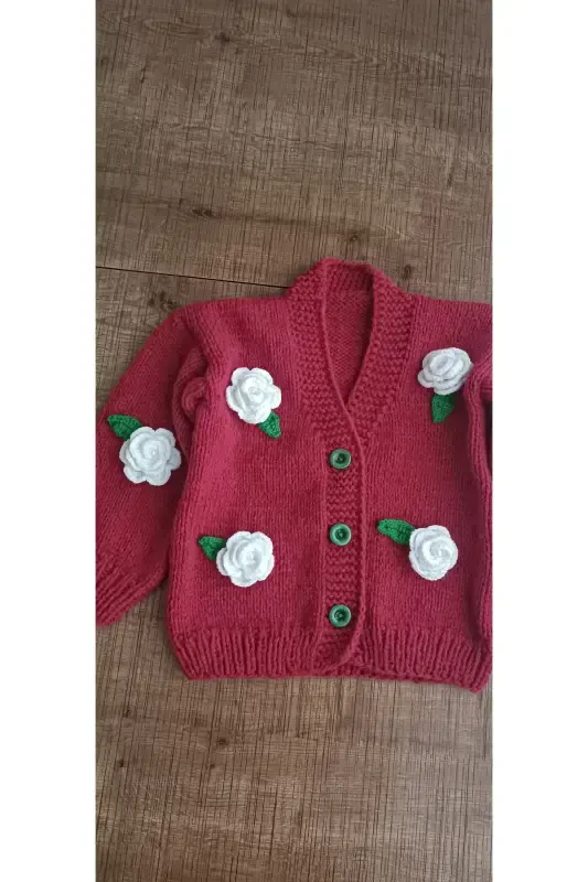 HAND KNITTED CHILDREN'S CARDIGAN - Dusty Rose - EL ÖRGÜSÜ CİCİ BEBE