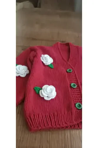 HAND KNITTED CHILDREN'S CARDIGAN - Dusty Rose - 4