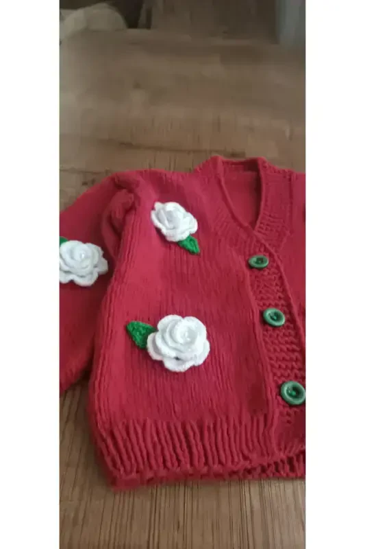 HAND KNITTED CHILDREN'S CARDIGAN - Dusty Rose - 4