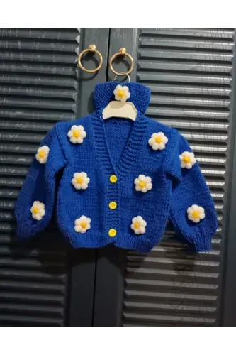 HAND KNITTED CHILDREN'S CARDIGAN-Parliament blue 
