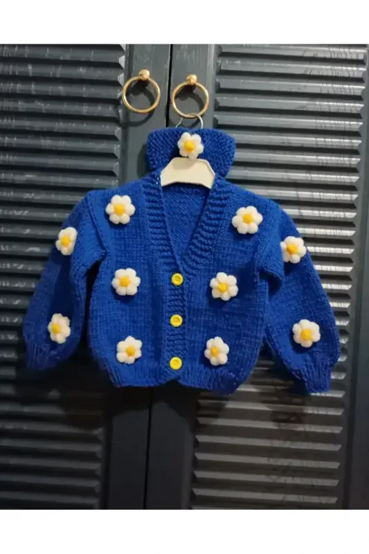 HAND KNITTED CHILDREN'S CARDIGAN-Parliament blue - 1