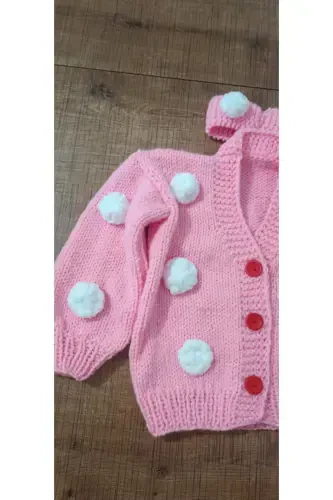 HAND KNITTED CHILDREN'S CARDIGAN-Pink - 3