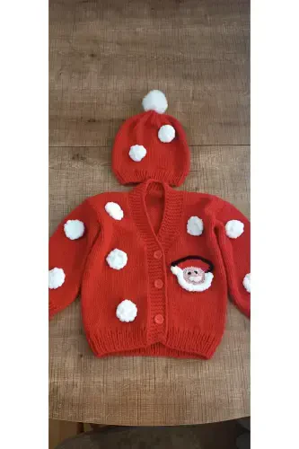 HAND KNITTED CHILDREN'S CARDIGAN-Red - 1