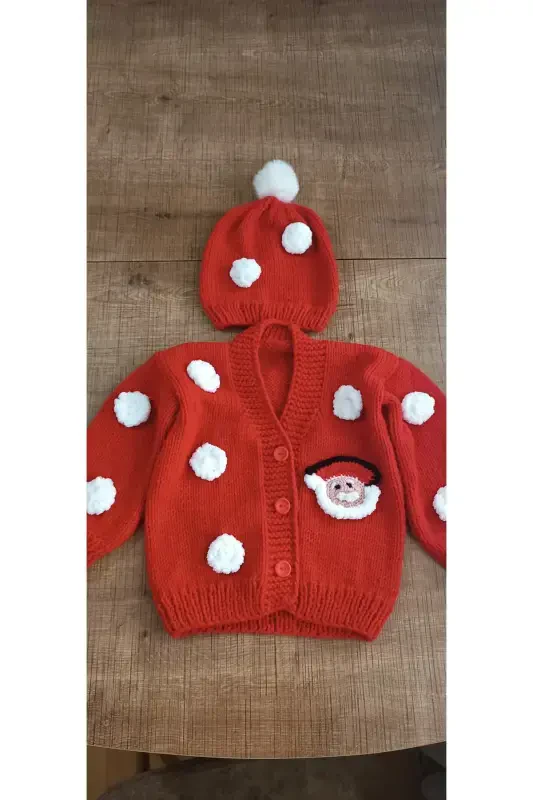 HAND KNITTED CHILDREN'S CARDIGAN-Red - Modazone