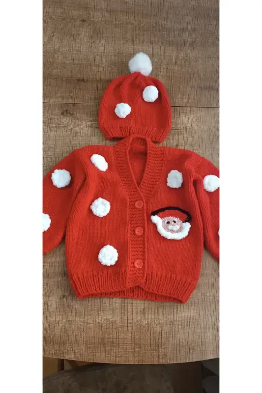 HAND KNITTED CHILDREN'S CARDIGAN-Red - 2