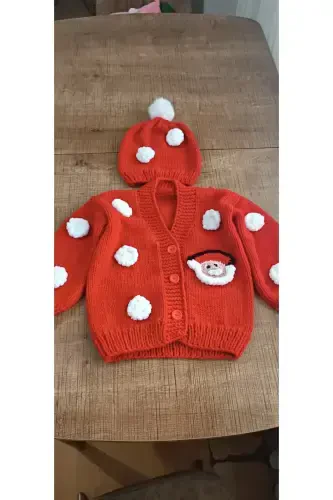 HAND KNITTED CHILDREN'S CARDIGAN-Red - 3