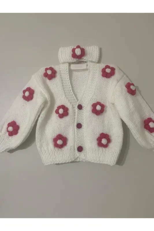 Hand Knitted Children's Cardigan White - WHITE - 2