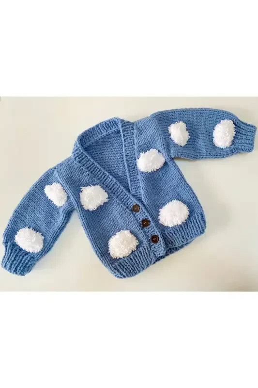 Hand Knitted Cloudy Baby Cardigan-Turquoise - 1