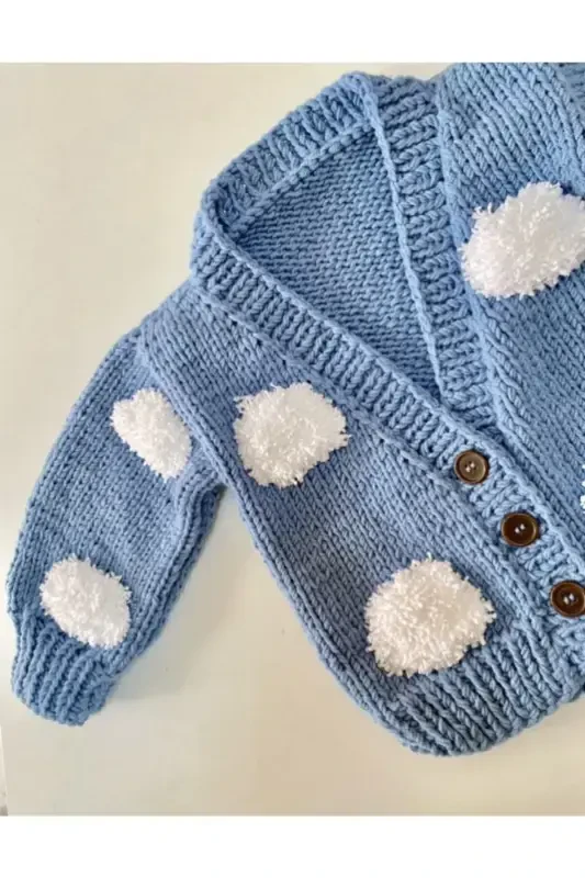 Hand Knitted Cloudy Baby Cardigan-Turquoise - 2