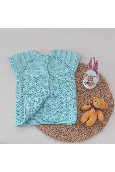 Hand knitted cotton vest for your newborn baby. Buttoned, 0-12 months. - BEGİN