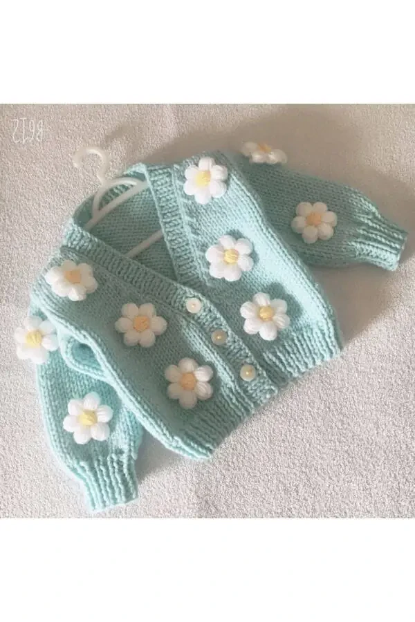 Hand-Knitted Daisy Crop Baby Cardigan - 1