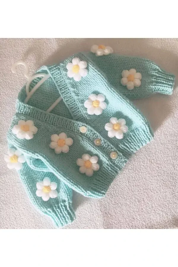 Hand-Knitted Daisy Crop Baby Cardigan - 2