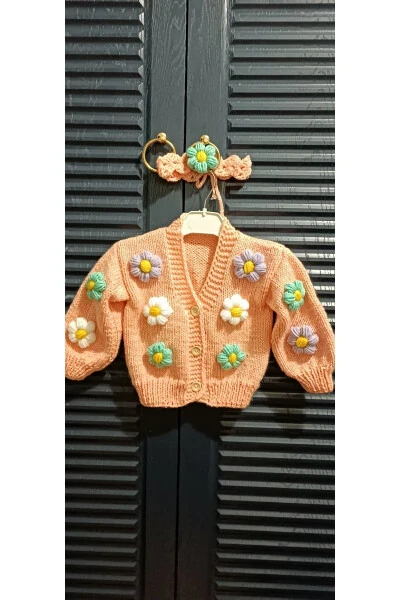 Hand Knitted Floral Baby Cardigan - 1