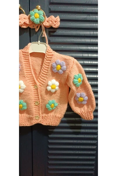 Hand Knitted Floral Baby Cardigan - 2