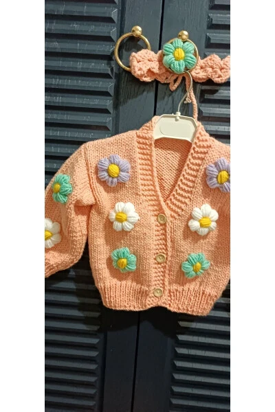 Hand Knitted Floral Baby Cardigan - 4