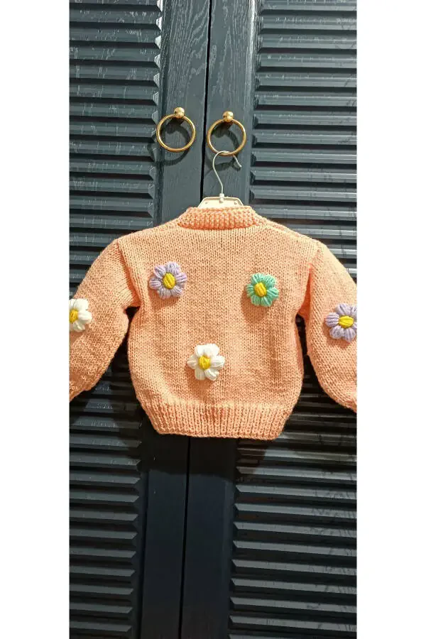 Hand Knitted Floral Baby Cardigan - 5