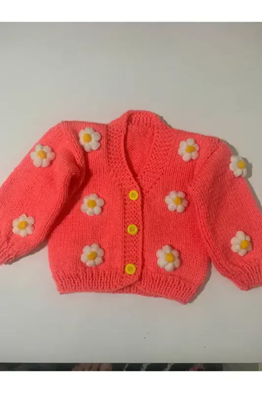 Hand-Knitted Floral Pomegranate Flower Cardigan-POMEGRANATE FLOWER - EL ÖRGÜSÜ CİCİ BEBE
