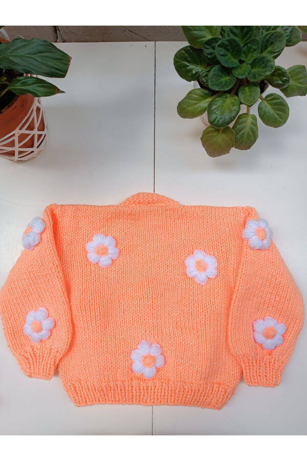 Hand-Knitted Flower Baby Cardigan - 4