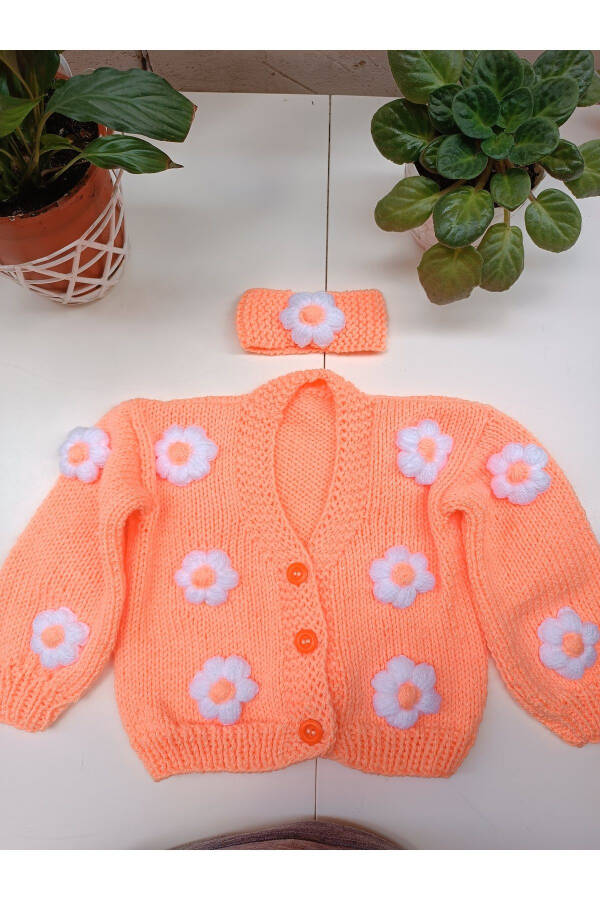 Hand-Knitted Flower Baby Cardigan - 6