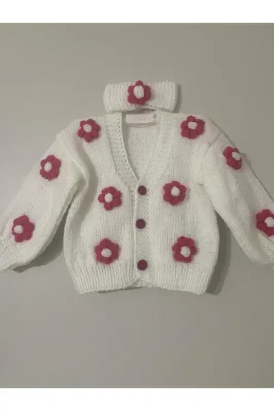 Hand Knitted Kids Cardigan White-WHITE - 2