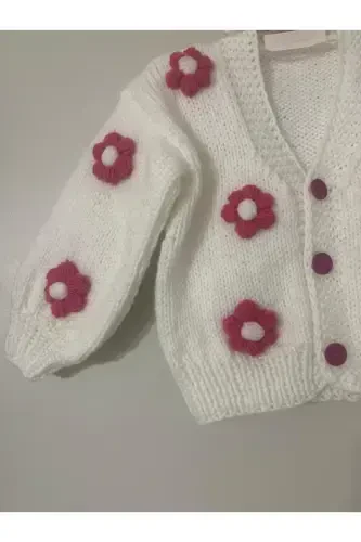Hand Knitted Kids Cardigan White-WHITE - 3