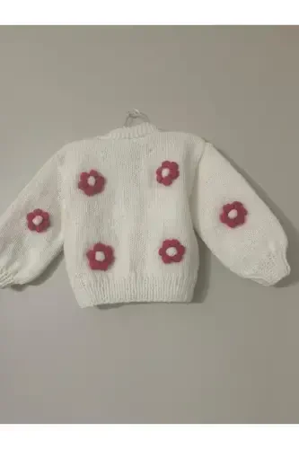 Hand Knitted Kids Cardigan White-WHITE - 4