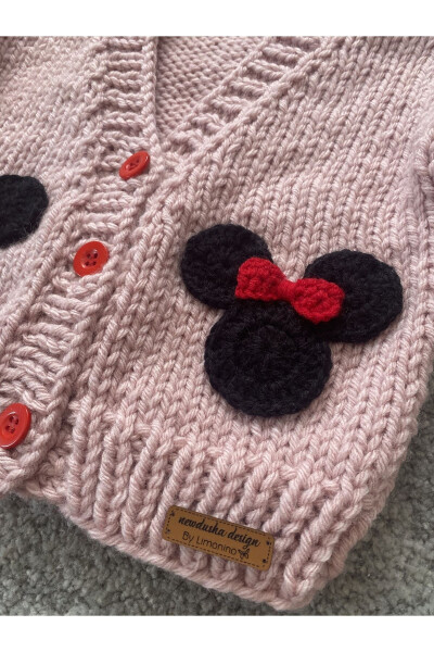 Hand-Knitted Mini Mouse Detailed Baby Girl Cardigan - 2