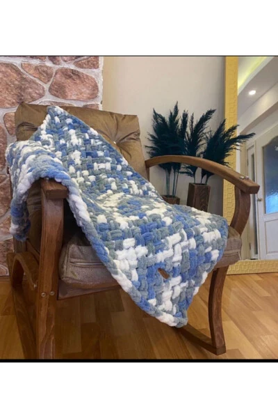 Hand Knitted Puffy Baby Winter Blanket-Blue - PHELLOS