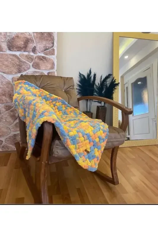 Hand Knitted Puffy Baby Winter Blanket-Orange - Modazone