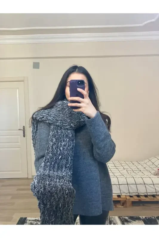Hand Knitted Puffy Scarf Shawl-mottled - MODA BIÇER