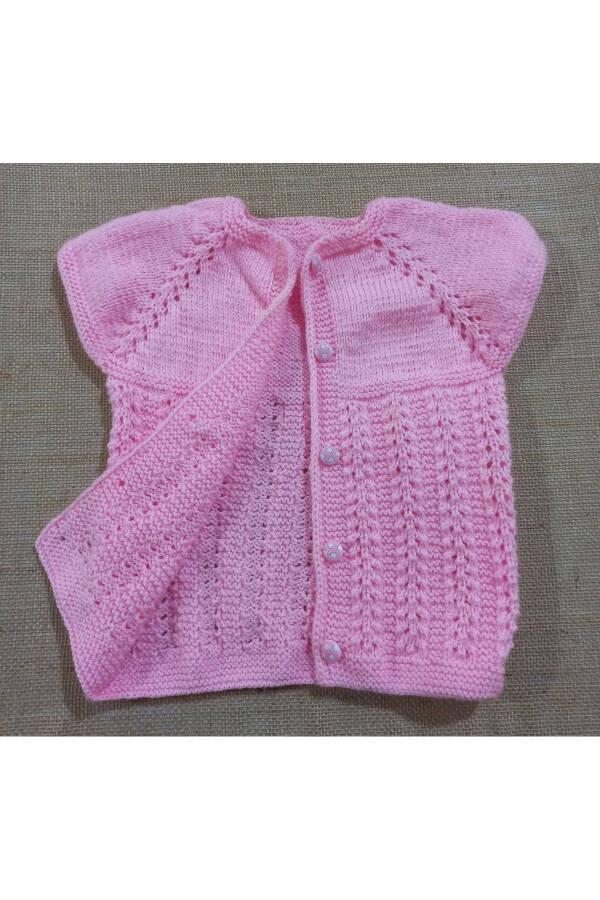 Hand-Knitted Short Sleeve Pink Baby Vest - 1