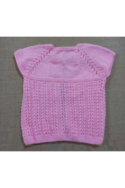 Hand-Knitted Short Sleeve Pink Baby Vest - 2