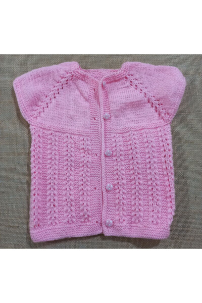 Hand-Knitted Short Sleeve Pink Baby Vest - 3