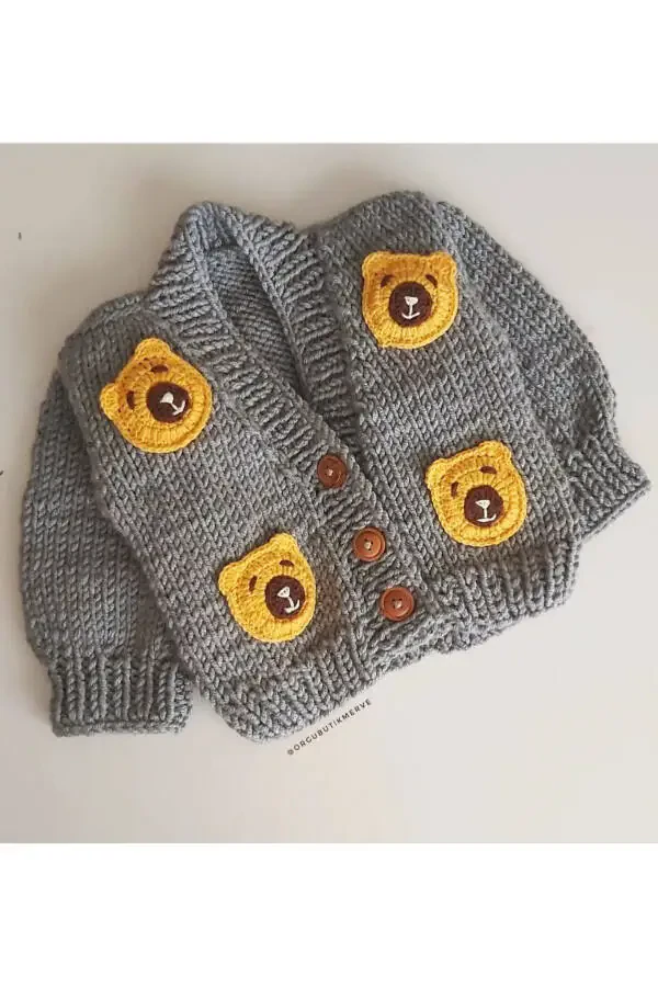 Hand knitted teddy bear baby sweater - 1