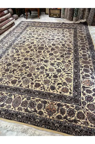 Hand Knotted Chinese Isfahan Rug First Class Quality Fine Weave Size 386x280-Blue - RD RAMAZAN DAĞ EL HALI SANATI (1)