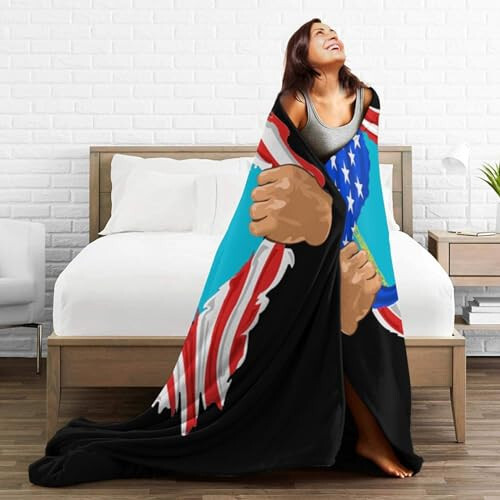 Hand Tear Flag Of Kazakhstan Throw Blanket for Couch Bed Sofa Soft Comfortable Blanket 60