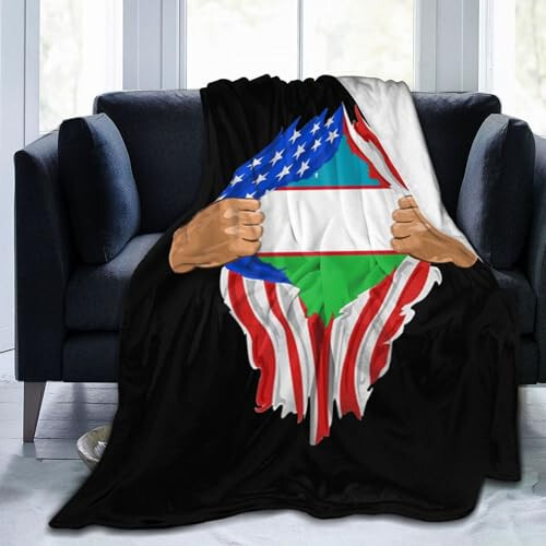 Hand Tear Flag of Uzbekistan Throw Blanket 40