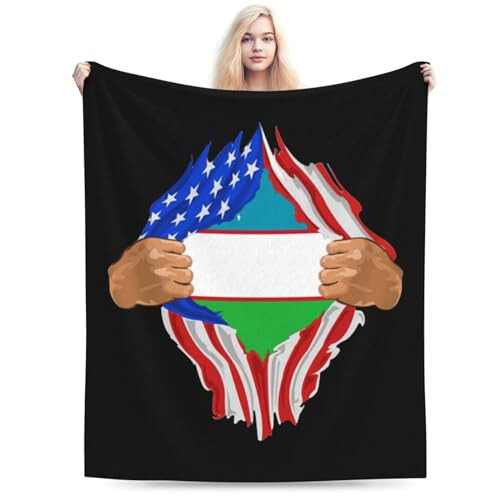 Hand Tear Flag of Uzbekistan Throw Blanket 40