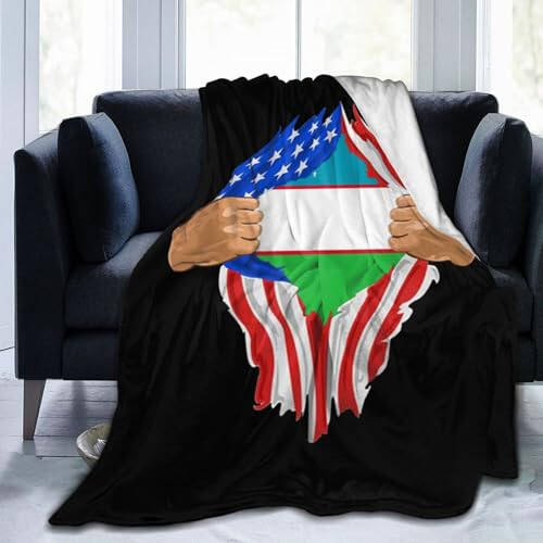 Hand Tear Flag of Uzbekistan Throw Blanket 80